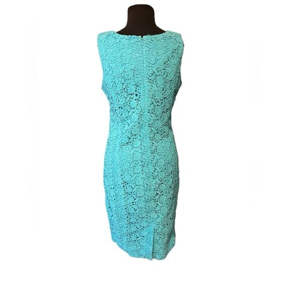 Talbots Aqua Lace Modest Boho Feminine Sleeveless Coquette Shift Dress Size 10 - Picture 4 of 7